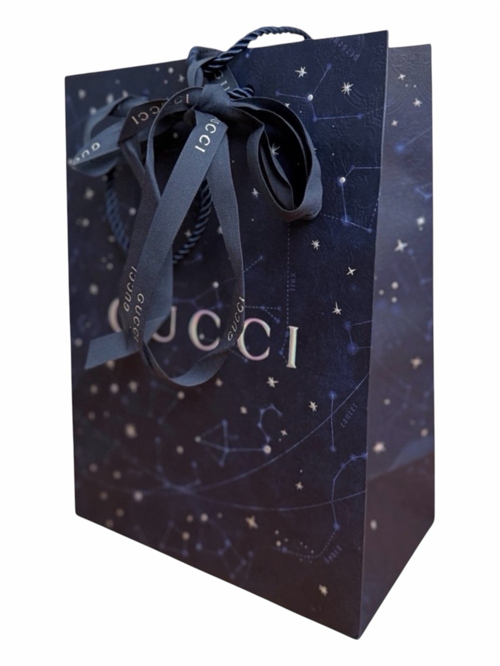 Gucci Recyclable Shopping Gift Blue Navy Paper Bag Ribbon